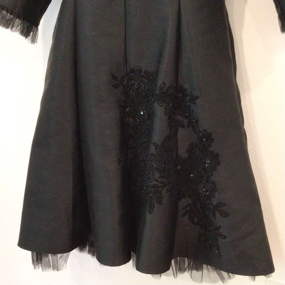 RICKIE FREEMAN TJ NITES Black Silk Square Neck Sequined A-line Midi Dress 16 - Picture 5 of 7